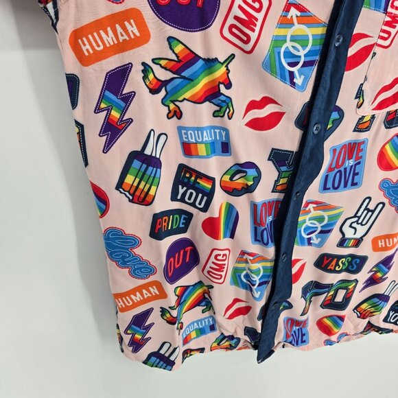 Trinity Collective size Medium rainbow Unicorn pride button up short sleeve - Picture 3 of 10